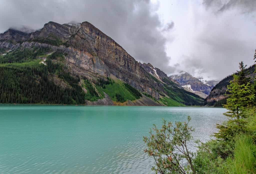 Heavily visited Lake Louise in Banff National Park