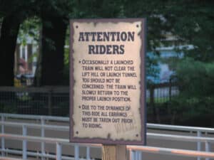 Attention Riders: Occasionally a launched train will not clear the lift hill or launch tunnel. You should not be concerned; The train will slowly return to the proper launch position.