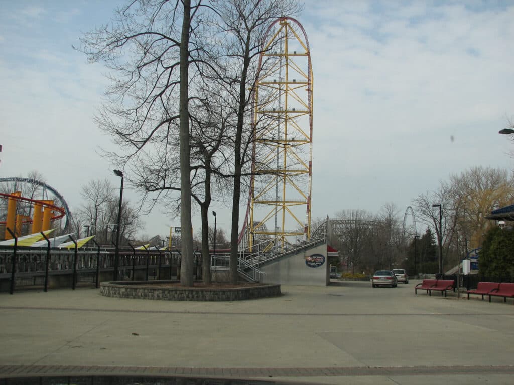 Driving on Top Thrill Dragster midway