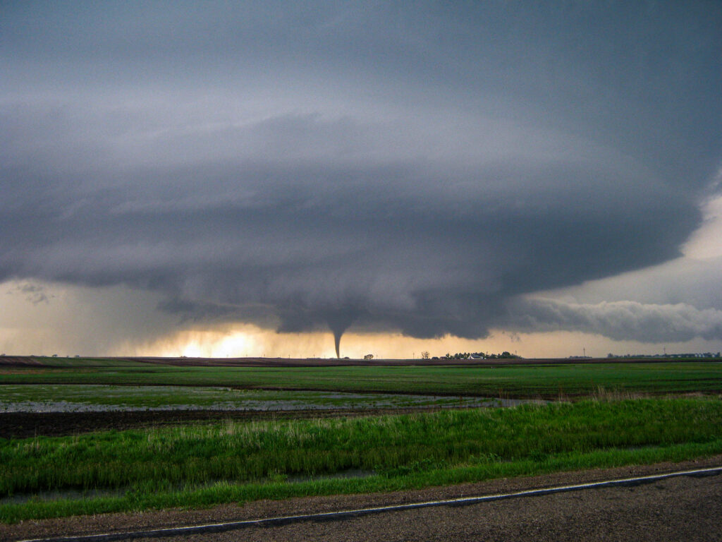 The famous Bowdle, SD supercell producing one of it's prettiest tornadoes on May 22, 2010