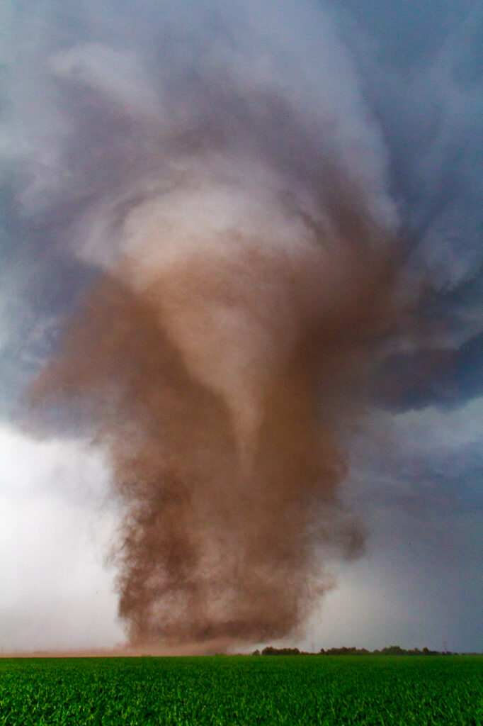 Beautiful tornado rips through a corn field near Bradshaw, NE on June 20, 2011