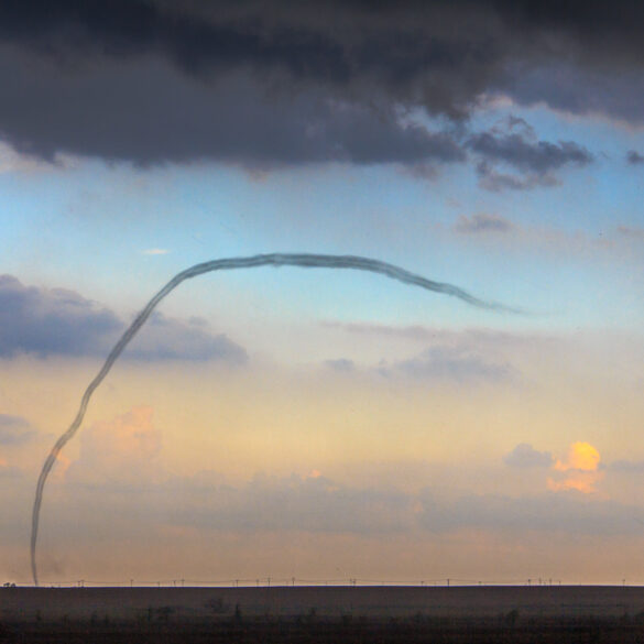 A roping out tornado near Wakita, OK on September 17, 2011. The tornado is not fully condensed anymore, but still doing damage as it stretches on the ground.