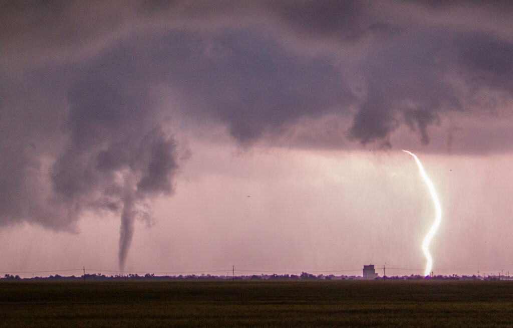 Lightning illuminates Medford, OK Tornado