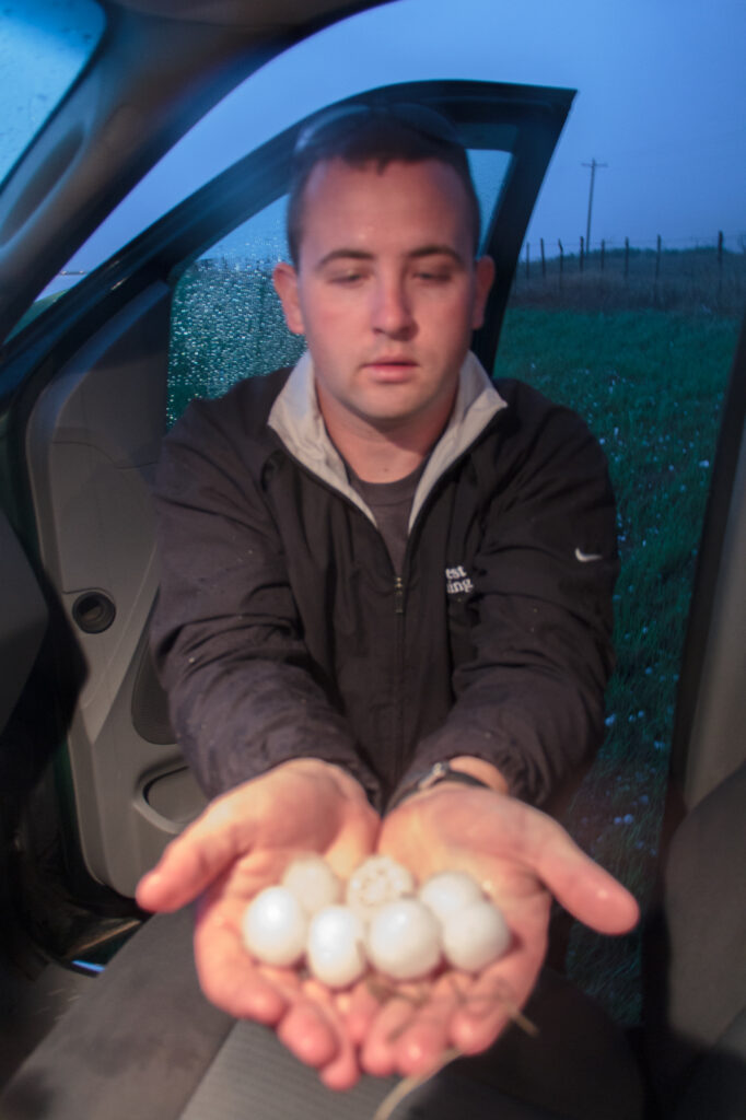 Cory holding hail