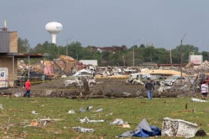 Moore damage with water tower in background