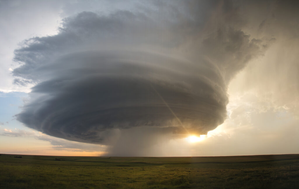 The sun setting behind a beautiful supercell in Kansas