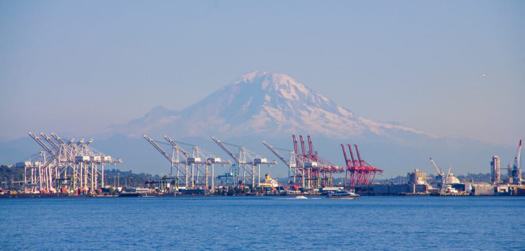 Seattle Harbor and Mount Rainier