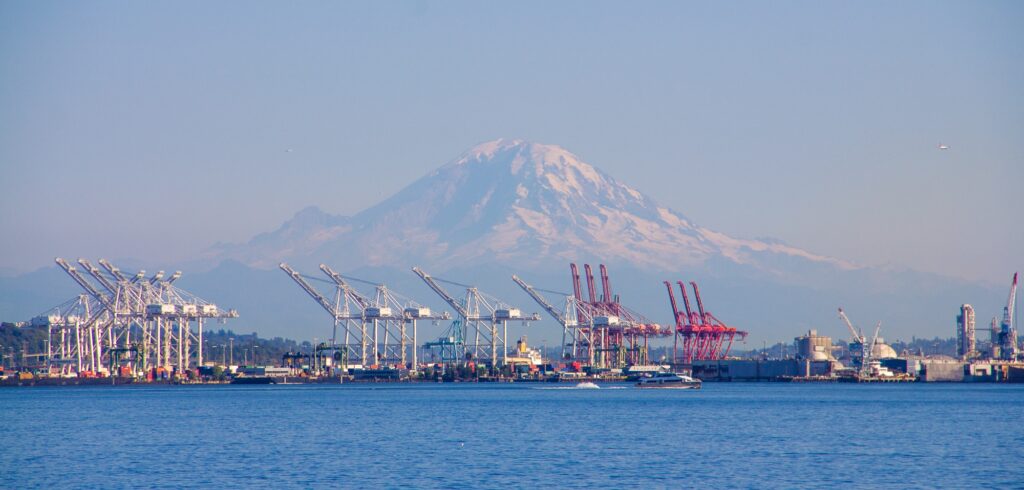 Seattle Harbor and Mount Rainier