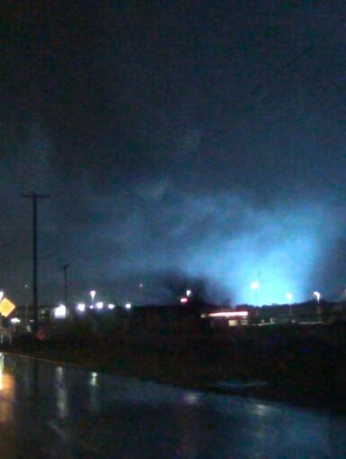 The Rowlett EF-4 Tornado impacts the city after dark on the evening of December 26, 2015