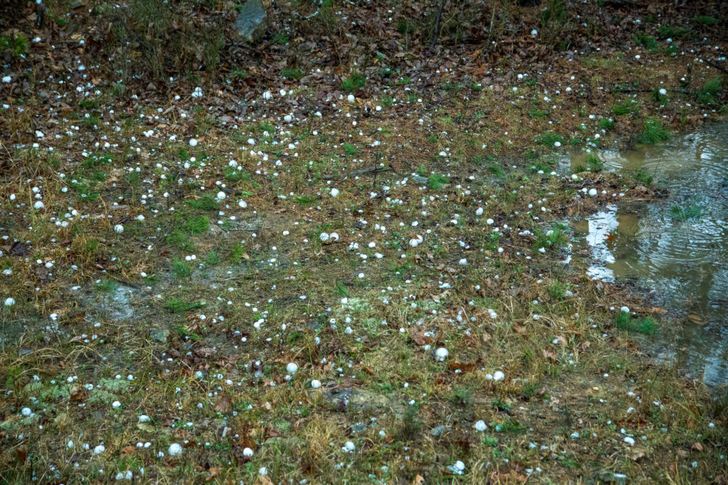 Hail stones covering the ground