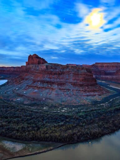 Moon over the Colorado River in Canyonlands NP
