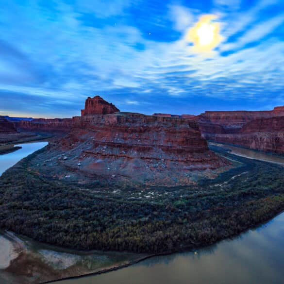Moon over the Colorado River in Canyonlands NP
