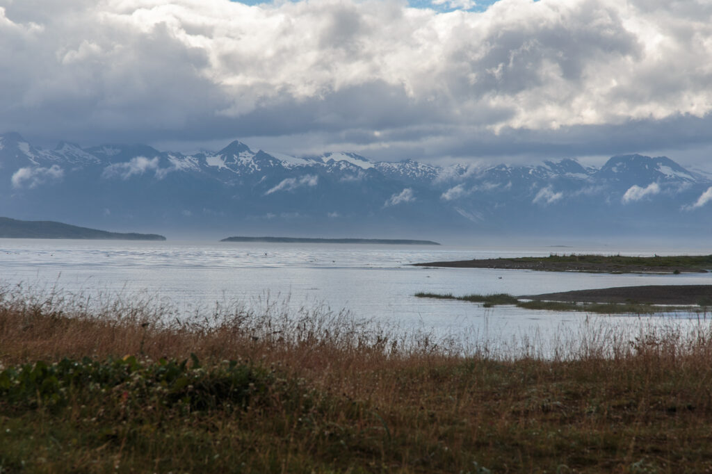 View of the Alaskan Mountains from Eagle Beach