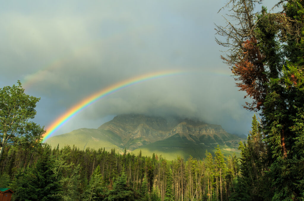 A rainbow in Jasper National Park, Alberta, Canada