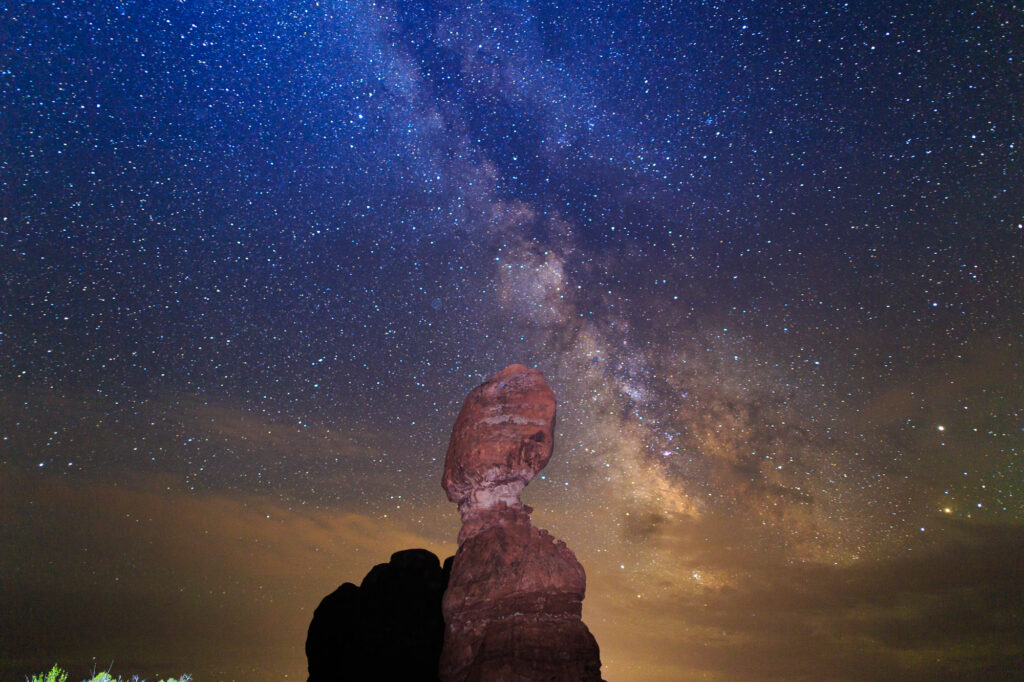 Milky Way over the Balanced Rock in Arches National Park, Moab Utah