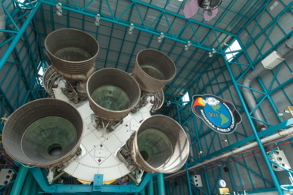 The bottom of the Saturn V rocket (Stage 1) at the Saturn V center