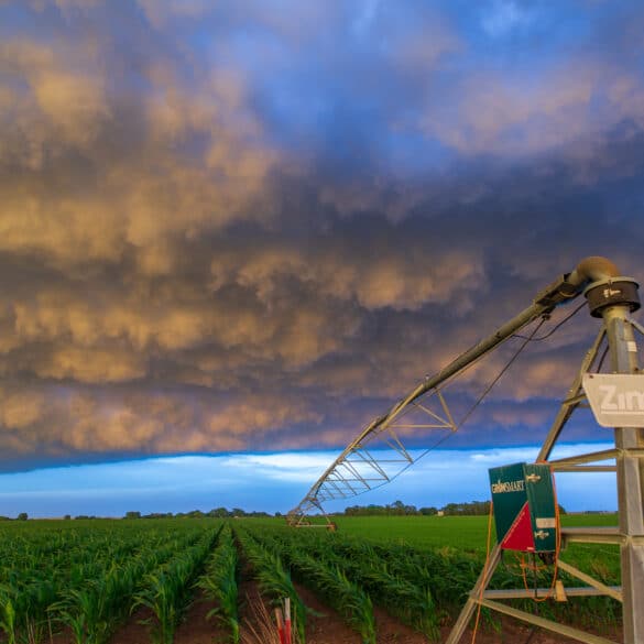 Irrigation System as a storm rolls over at sunset in Central Nebraska