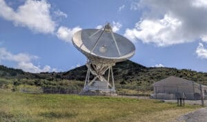 This is one of 10 dishes in the Very Long Baseline Array radioastronomy telescope which stretches from here in Saint Croix to Mauna Kea, Hawaii.
