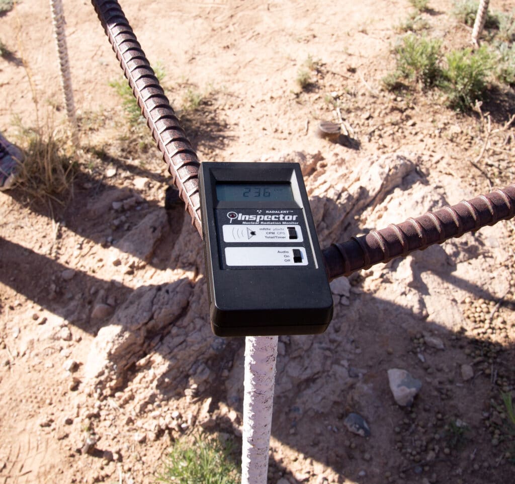 A nuclear radiation monitoring showing 236 CPM at the Trinity Site