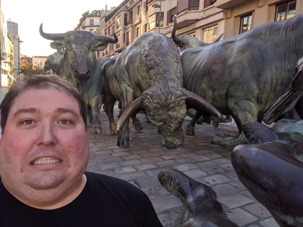 Pamplona Spain running of the bulls monument.