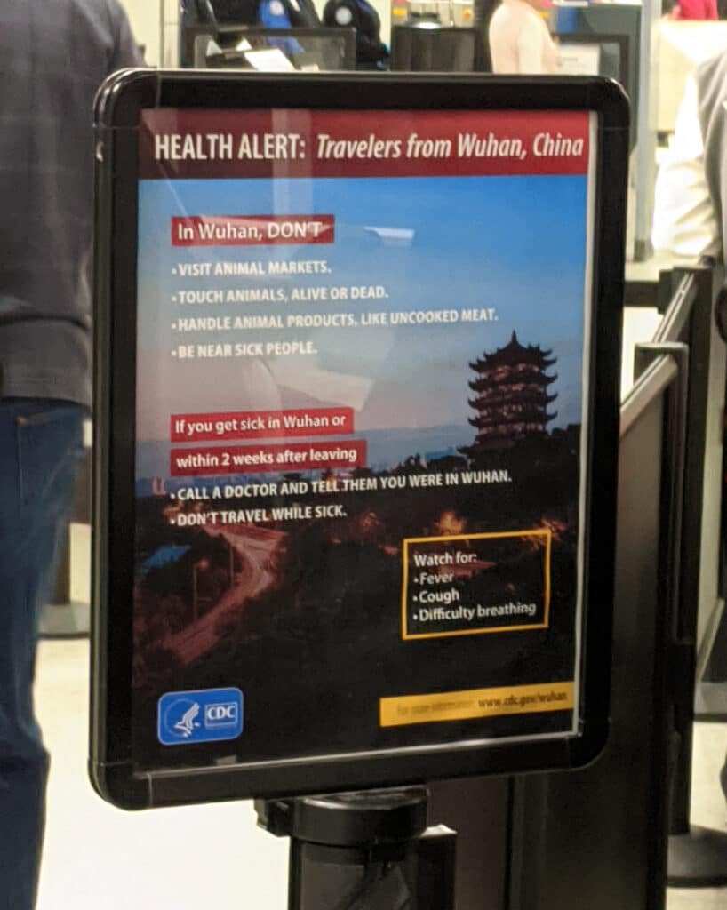 Health Alert: Travelers from Wuhan China. In Wuhan, don't visit animal markets, touch animals, handle animal products or be near sick people.