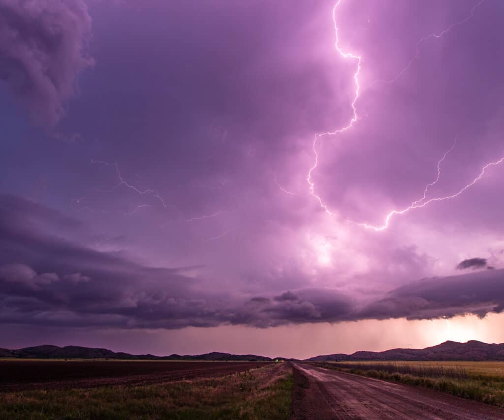 Lightning over the Wichita Mountains on a stormy night in southwest Oklahoma