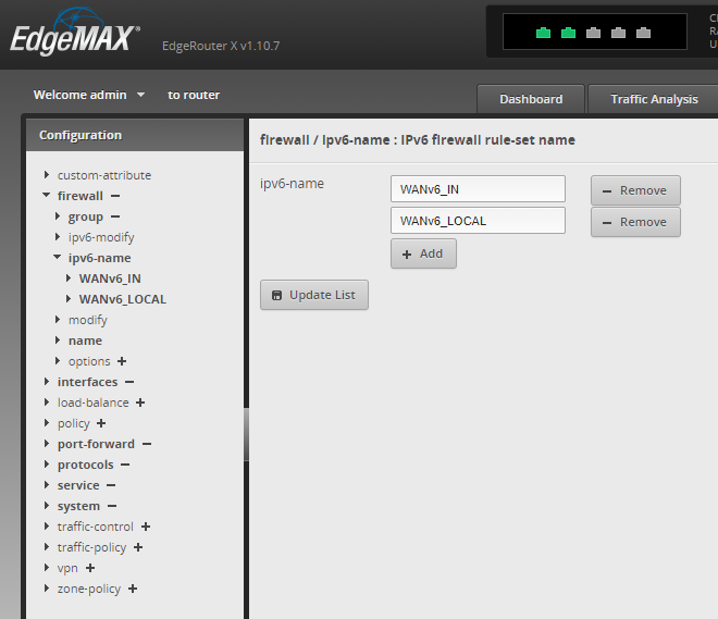 EdgeRouter IPv6 Firewall Settings