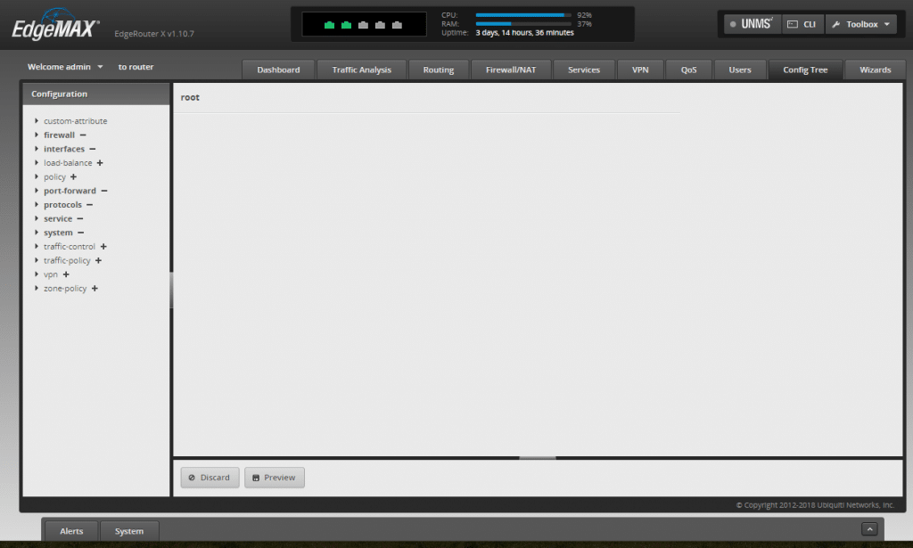 Ubiquiti EdgeMAX EdgeRouter X admin config tree tab