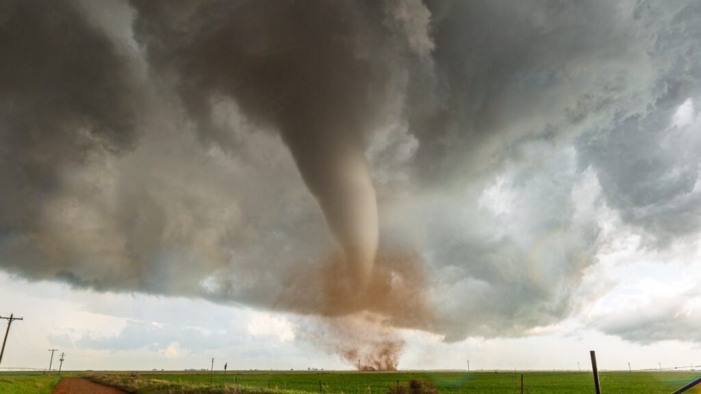 Beautiful tornado tears across a Texas landscape near Vernon, TX on April 23, 2021