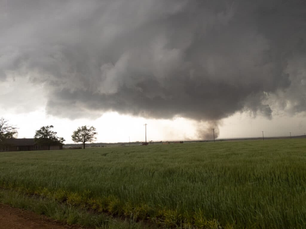 A dusty tornado in its early stages near Vernon Texas on April 23, 2021