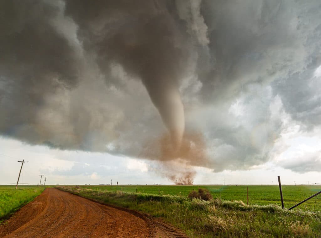 Beautiful tornado tears across a Texas landscape near Vernon, TX on April 23, 2021