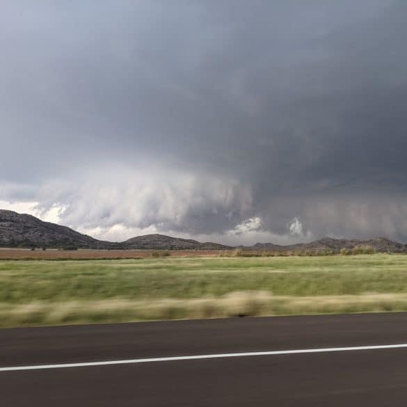 A supercell over the Wichita Mountains near the town of Roosevelt on October 10, 2021.