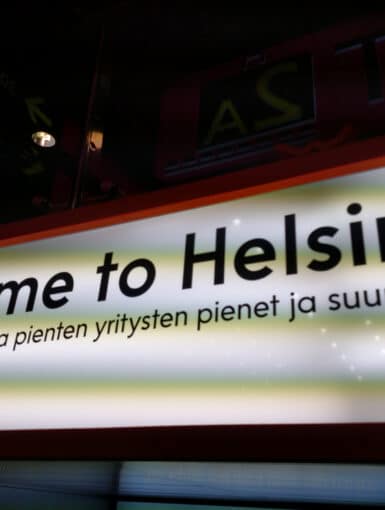 Welcome to Helsinki sign as I arrived in Finland