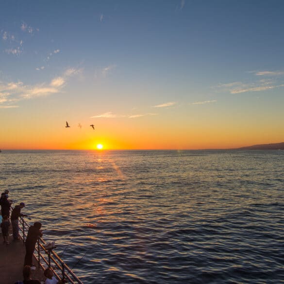 Sunset over the pacific ocean in Santa Monica