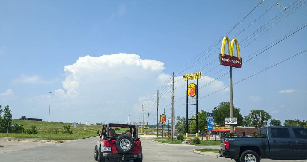 A storm fires north of Tulsa. Viewed from Southwest Tulsa
