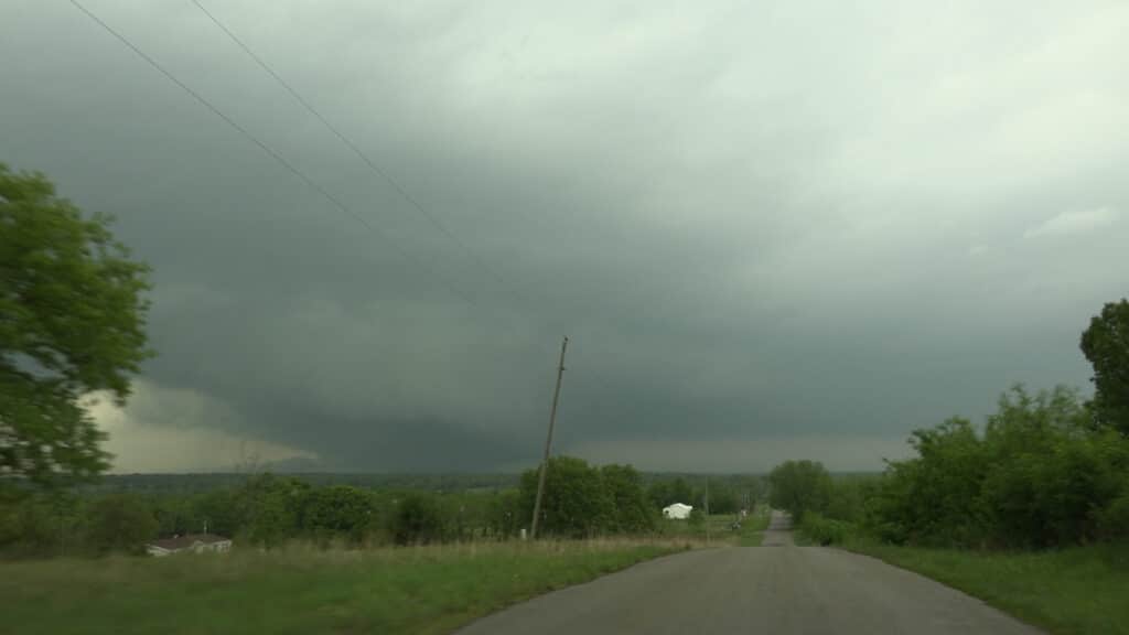 Blocky Wall cloud on a storm near Wanette, Oklahoma on May 4, 2022