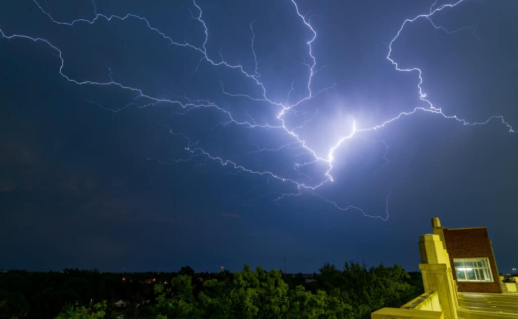 Springtime lightning over Norman, Oklahoma on May 2, 2022