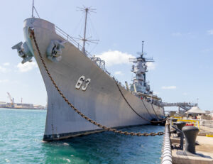 USS Missouri in Pearl Harbor from the front