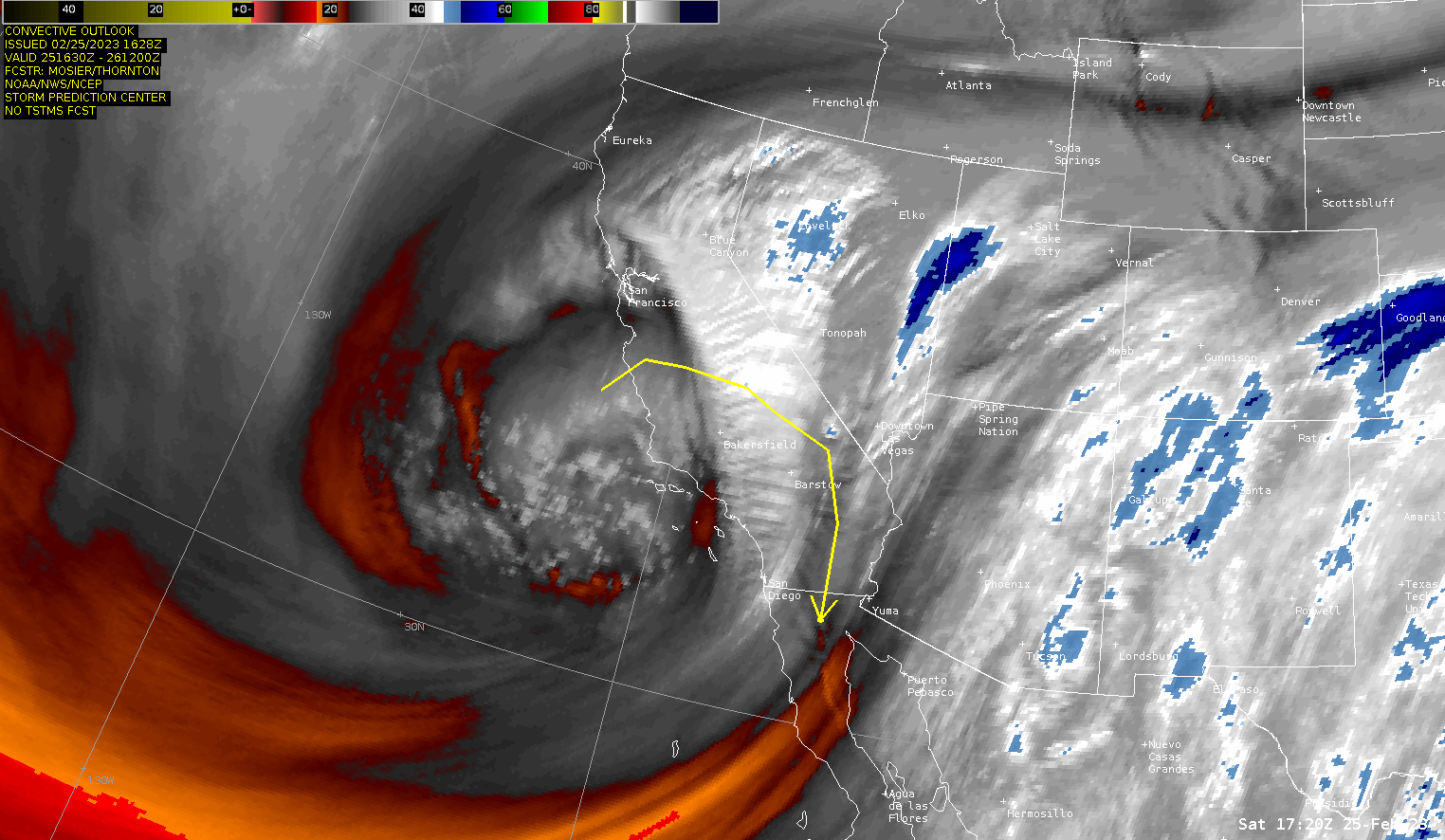 GOES-WEST Mid level Water Vapor from 2023-02-25 2040UTC