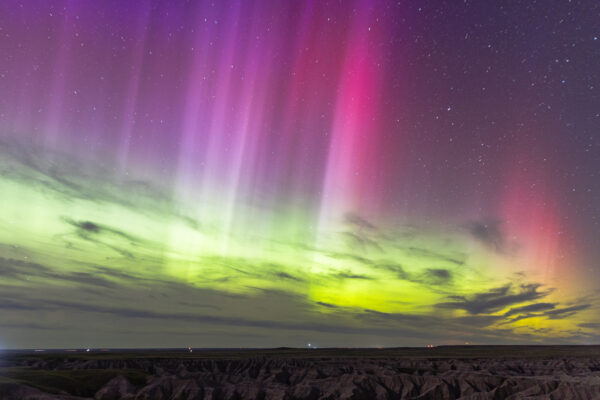 Light Pillars over the Badlands